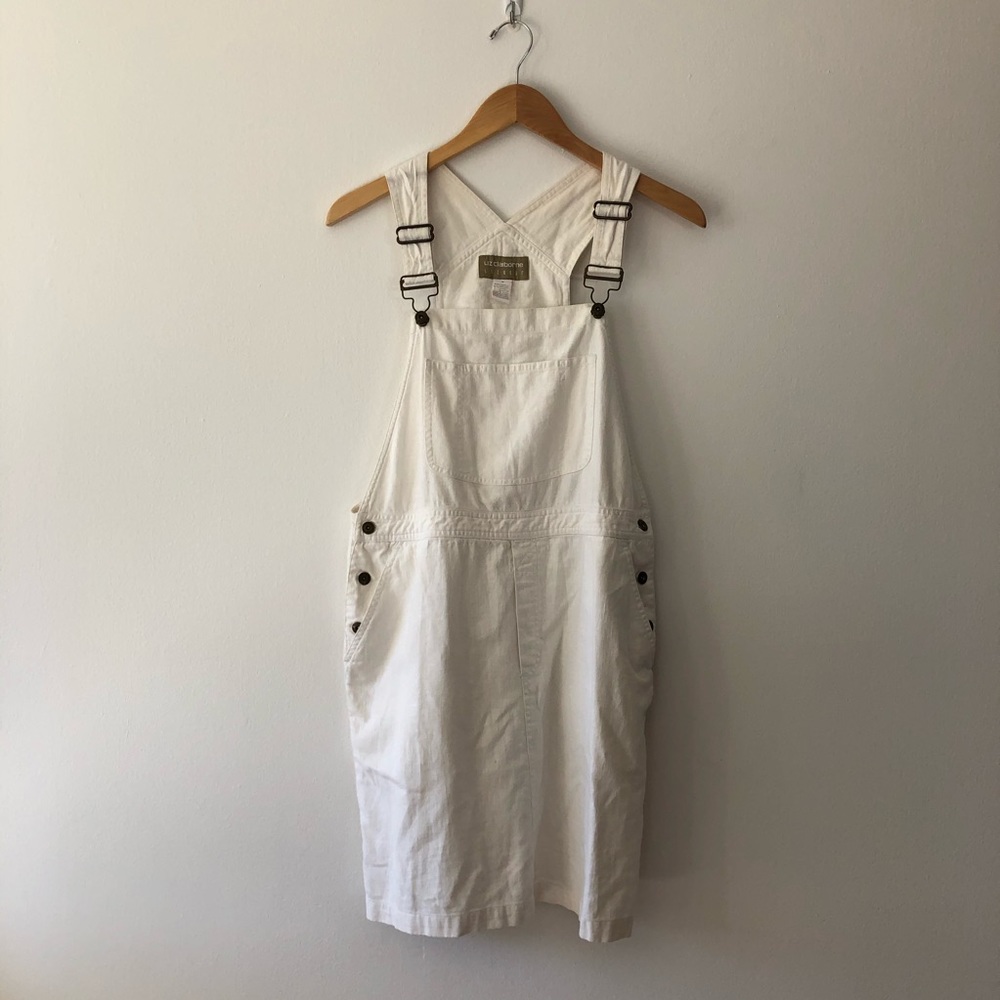 90s white cotton linen overall dress
